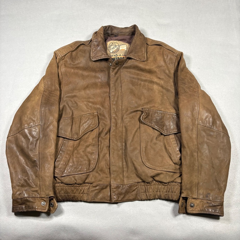 New Zealand Outback Rugged Leather Bomber Jacket Brown Mens XL Cooper Collection